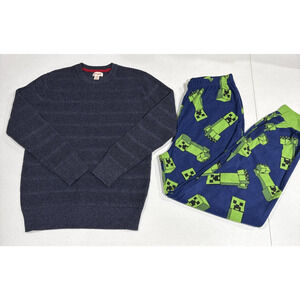 Lot of 2 Pullover Sweater & Minecraft Fleece Pjs. Pants Youth Boy L (12-14)